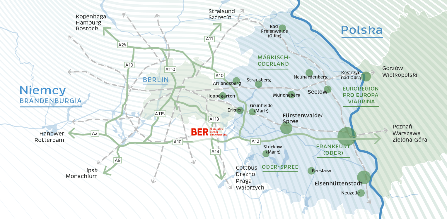Mapa ogólna Berlina, Märkisch-Oderland, Oder-Spree i Euroregionu Pro Viadrina © fischundblume