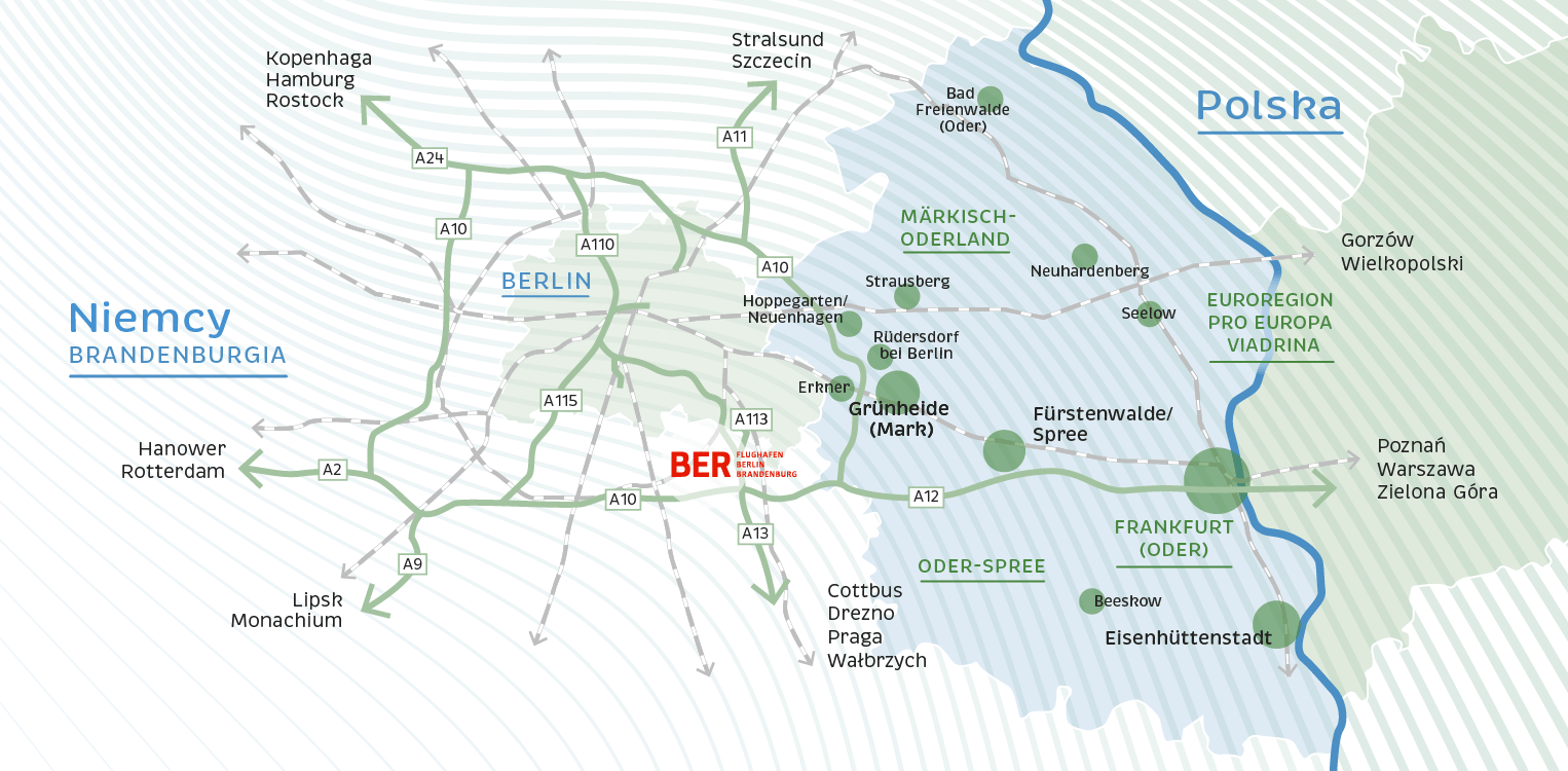 Mapa przeglądowa Berlina, Märkisch-Oderland, Odra-Spree i Euroregionu Pro Viadrina © fischundblume