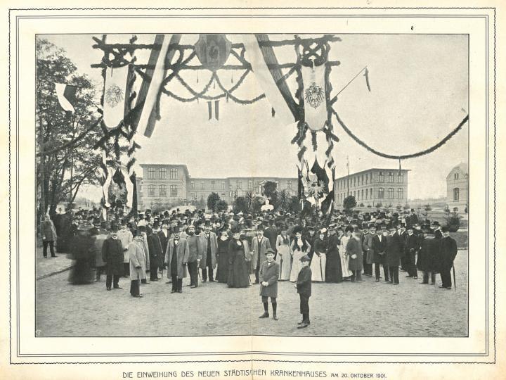 Einweihung des neuen städtischen Krankenhauses am 20. Oktober 1901; abgedruckt im: Adreßbuch für Frankfurt an der Oder 1902 © Stadtarchiv Frankfurt (Oder)