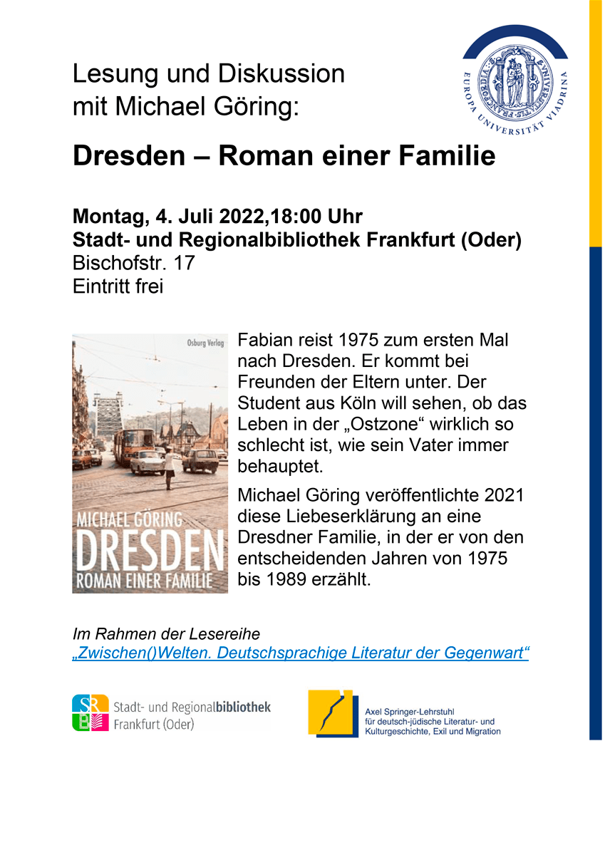 Informationsblatt zur Lesung „Dresden – Roman einer Familie“