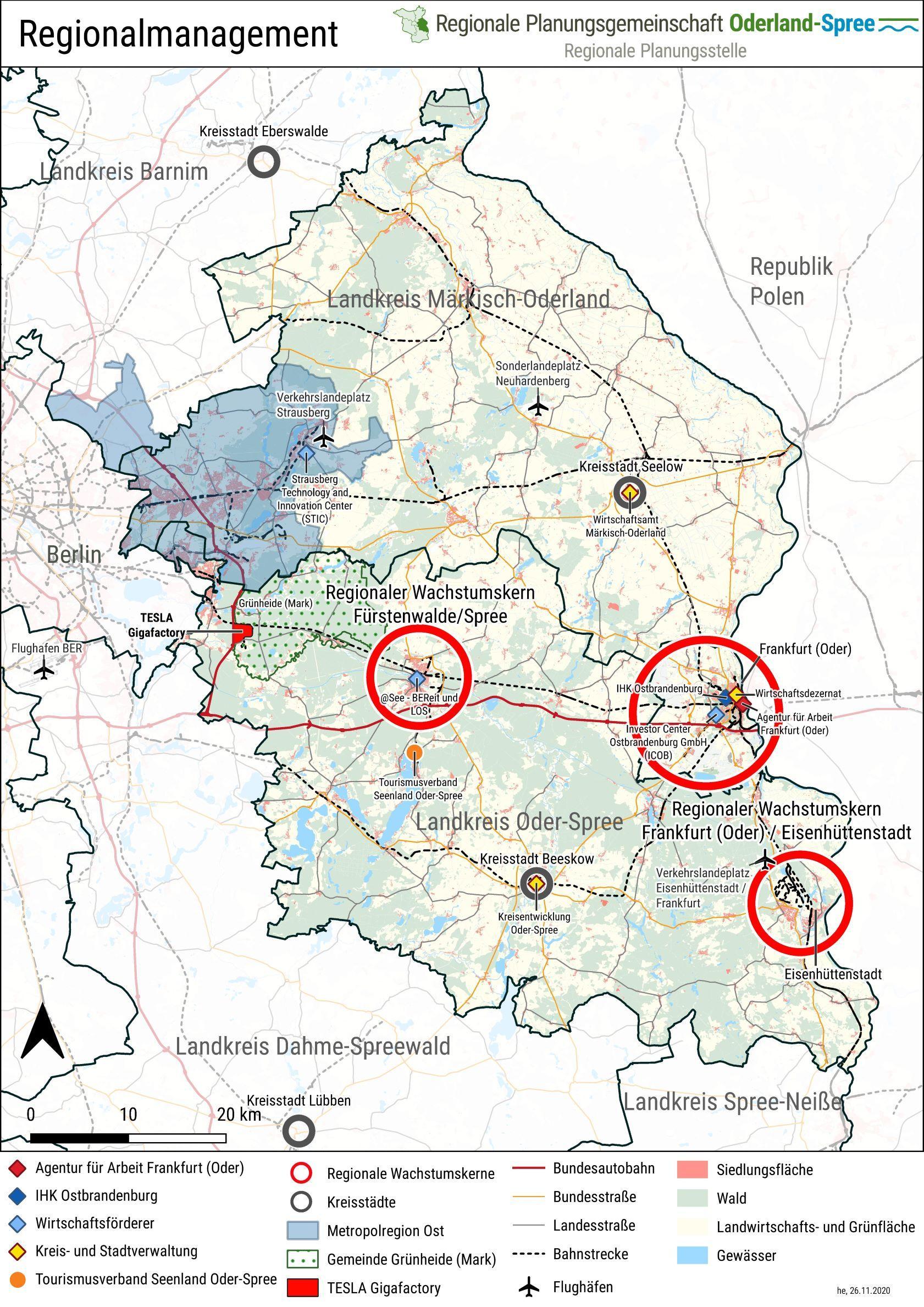 Übersichtskarte des Regionalmanagement Oderland-Spree