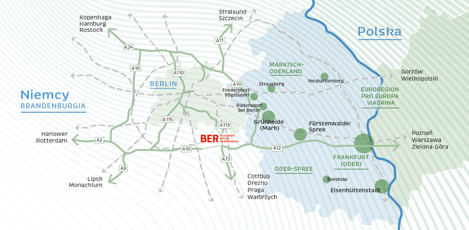 Mapa przeglądowa Berlina, Märkisch-Oderland, Odra-Spree i Euroregionu Pro Viadrina © fischundblume 