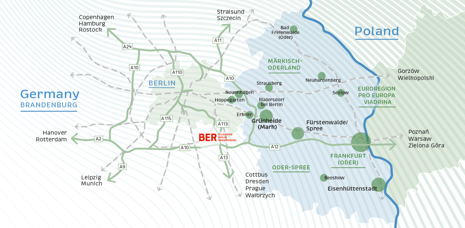 Map of Berlin, Märkisch-Oderland, Oder-Spree and Euroregion Pro Viadrina © fischundblume