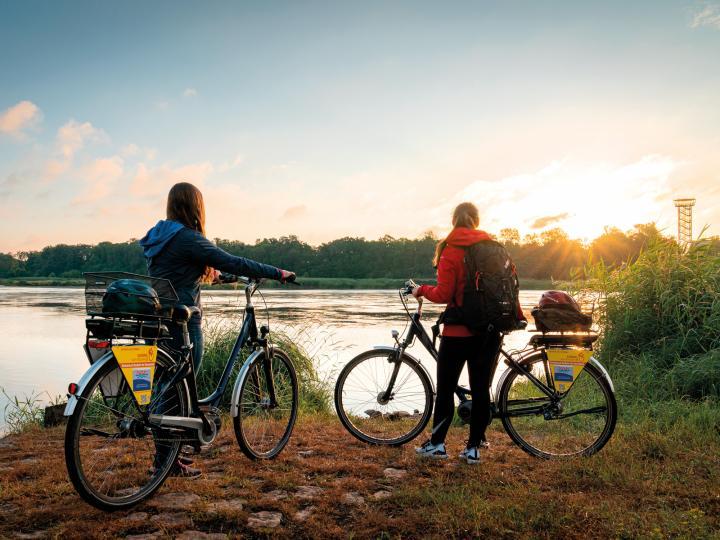 Cyclists at dusk on the Oder © Seenland Oder-Spree/Florian Läufer