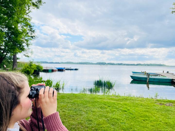 Birdwatching - bird watching with binoculars, Groß Schauen Naturgut Köllnitz